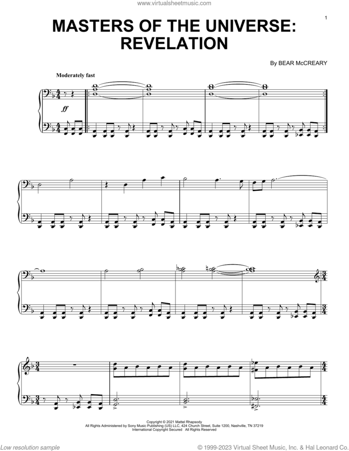Masters Of The Universe: Revelation sheet music for piano solo by Bear McCreary, intermediate skill level