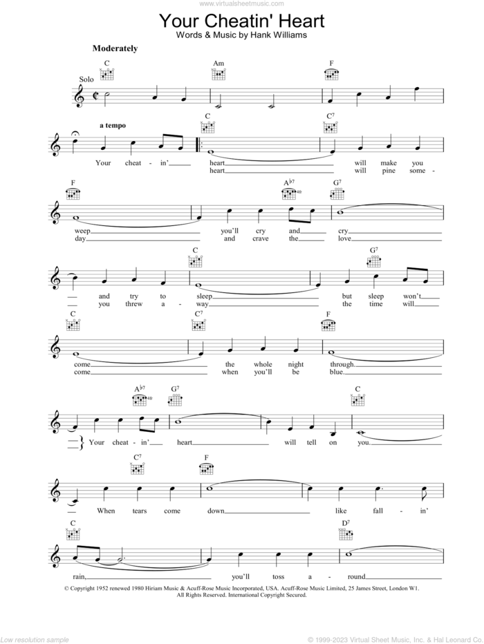 Your Cheatin' Heart sheet music for voice and other instruments (fake book) by Hank Williams, intermediate skill level