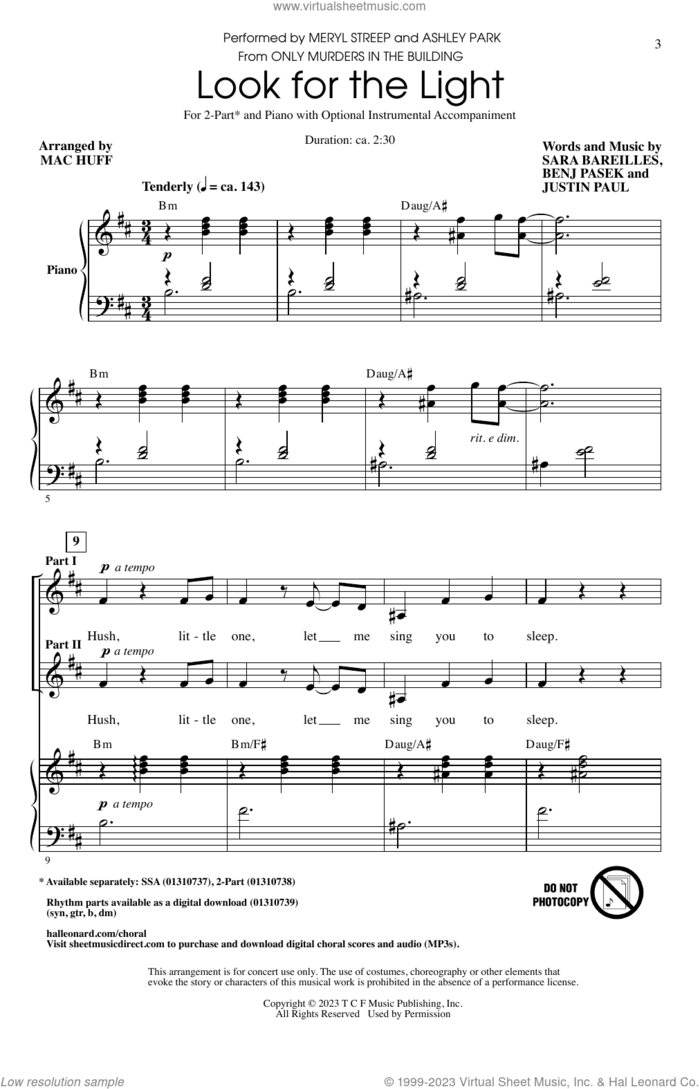 Look For The Light (from Only Murders In The Building) (arr. Mac Huff) sheet music for choir (2-Part) by Meryl Streep and Ashley Park, Mac Huff, Ashley Park, Meryl Streep, Benj Pasek, Justin Paul and Sara Bareilles, intermediate duet