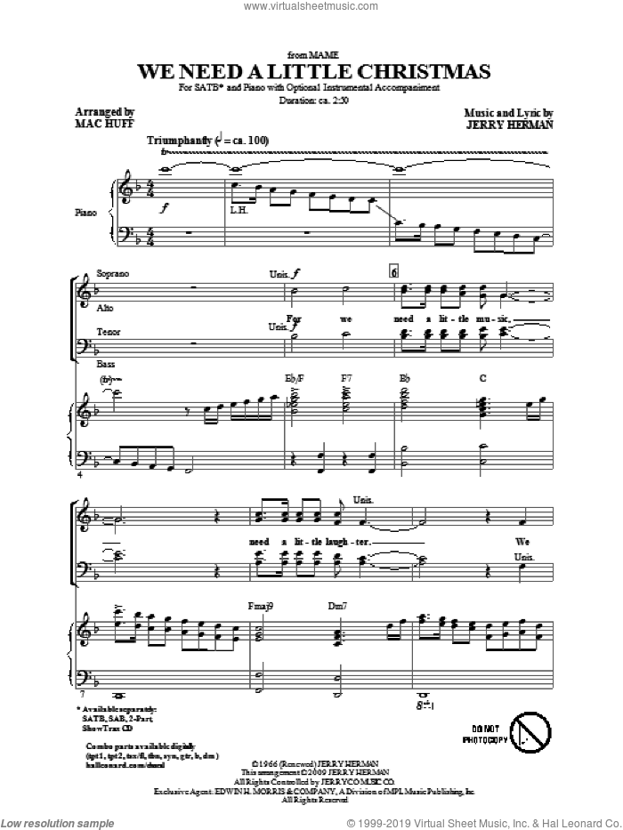 We Need A Little Christmas (from Mame) (arr. Mac Huff) sheet music for choir (SATB: soprano, alto, tenor, bass) by Jerry Herman and Mac Huff, intermediate skill level
