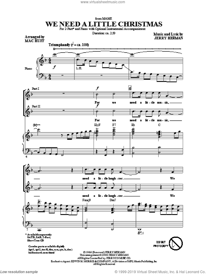 We Need A Little Christmas (from Mame) (arr. Mac Huff) sheet music for choir (2-Part) by Jerry Herman and Mac Huff, intermediate duet