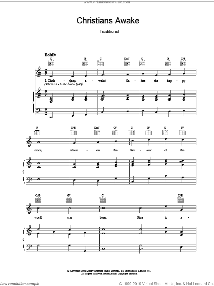 Christians Awake sheet music for voice, piano or guitar, intermediate skill level