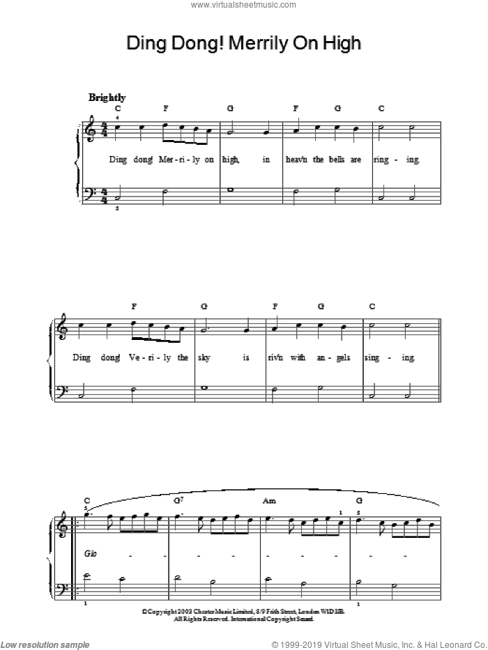 Ding Dong! Merrily On High! sheet music for piano solo, intermediate skill level