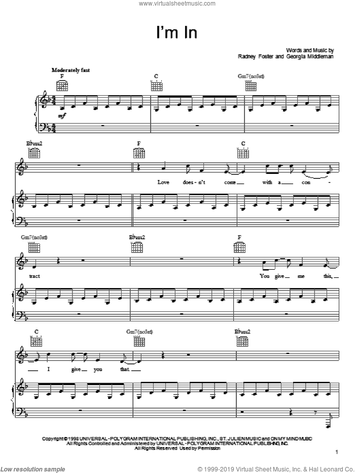 I'm In sheet music for voice, piano or guitar by Keith Urban, Georgia Middleman and Radney Foster, intermediate skill level