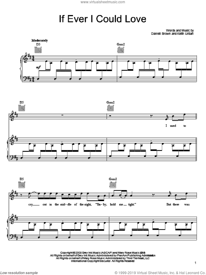 If Ever I Could Love sheet music for voice, piano or guitar by Keith Urban and Darrell Brown, intermediate skill level