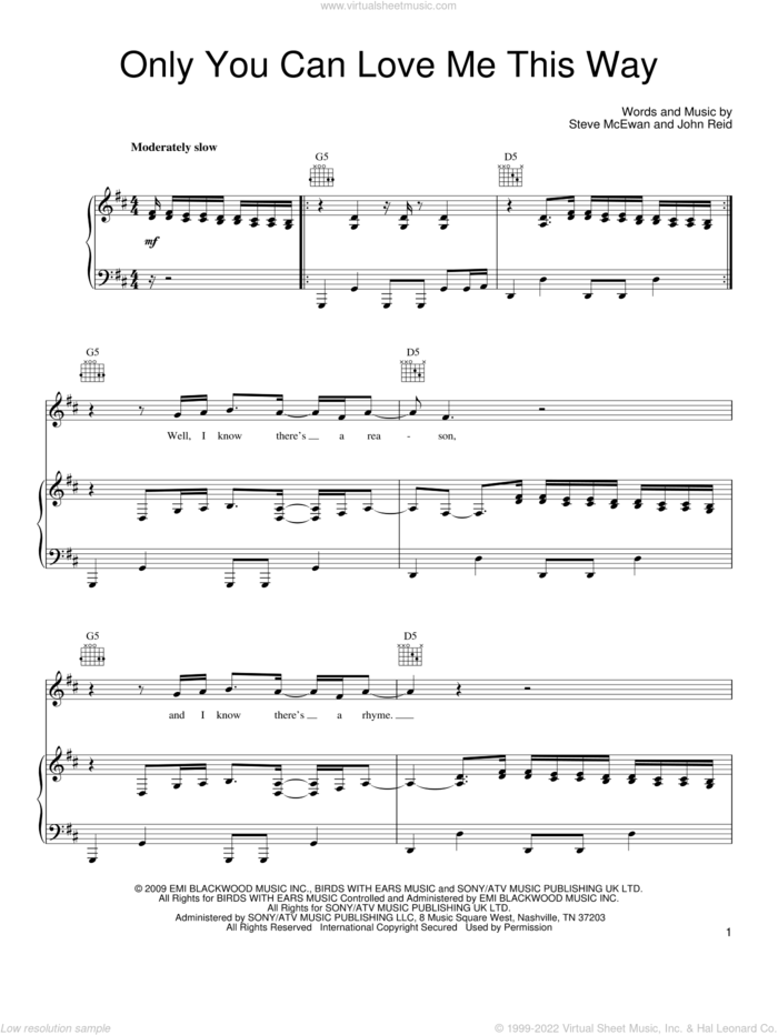Only You Can Love Me This Way sheet music for voice, piano or guitar by Keith Urban, John Reid and Steve McEwan, intermediate skill level