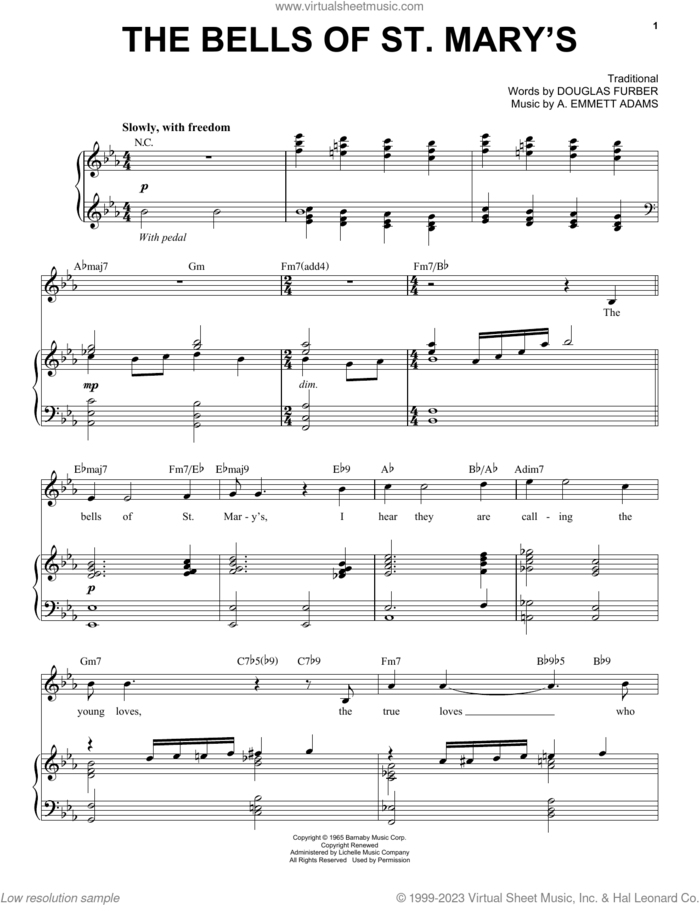The Bells Of St. Mary's sheet music for voice and piano by Andy Williams, A. Emmett Adams, Douglas Furber and Miscellaneous, intermediate skill level