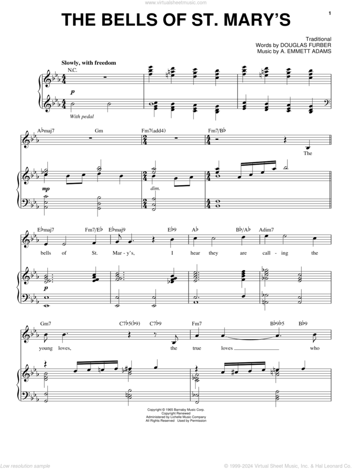 The Bells Of St. Mary's sheet music for voice and piano by Andy Williams, A. Emmett Adams, Douglas Furber and Miscellaneous, intermediate skill level