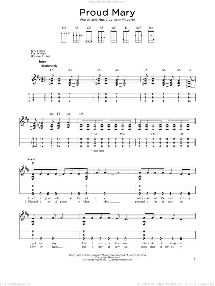 Proud Mary (arr. Steven B. Eulberg) sheet music for dulcimer solo by Creedence Clearwater Revival, Steven B. Eulberg, Ike & Tina Turner and John Fogerty, intermediate skill level