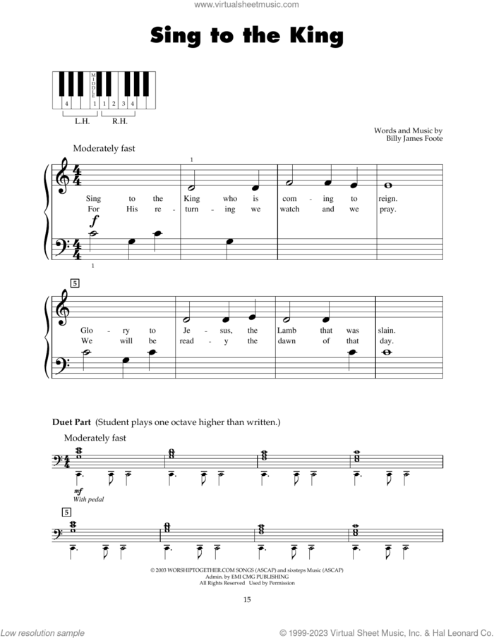 Sing To The King sheet music for piano solo (5-fingers) by Billy Foote, beginner piano (5-fingers)