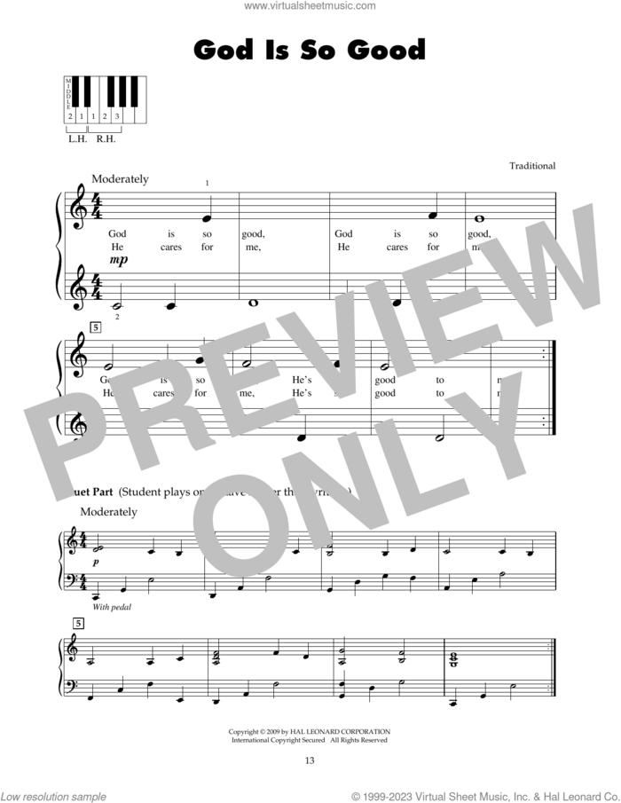 God Is So Good sheet music for piano solo (5-fingers), beginner piano (5-fingers)