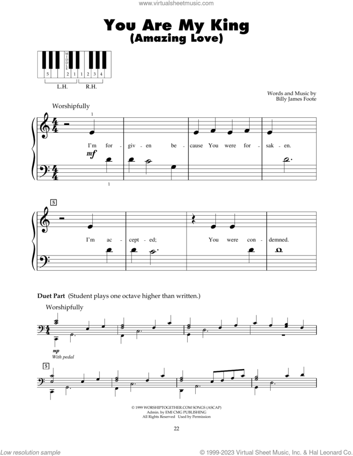 You Are My King (Amazing Love) sheet music for piano solo (5-fingers) by Newsboys, Passion and Billy Foote, beginner piano (5-fingers)