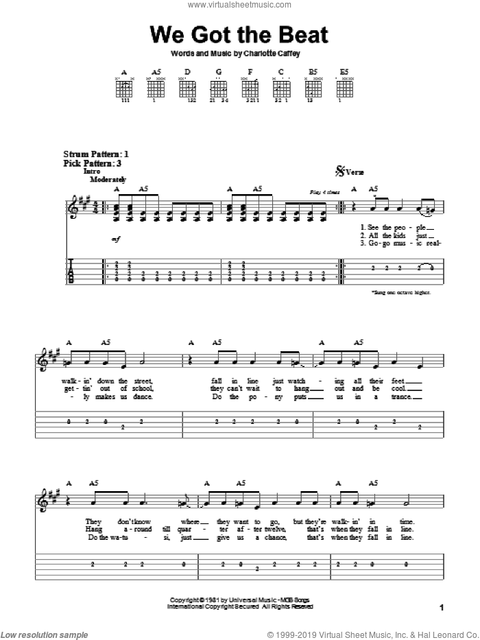 We Got The Beat sheet music for guitar solo (easy tablature) by The Go Go's and Charlotte Caffey, easy guitar (easy tablature)