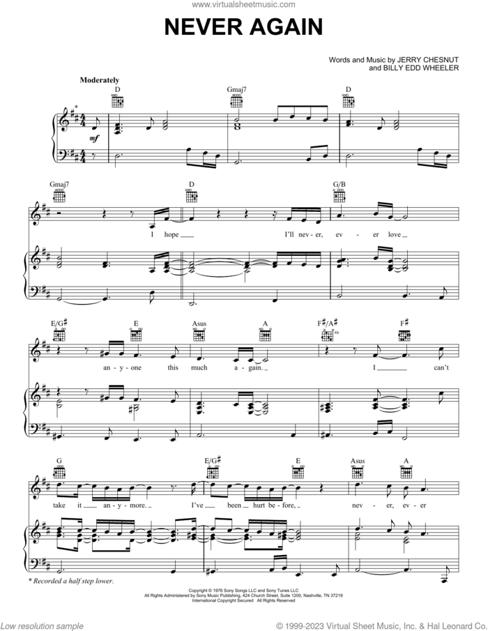 Never Again sheet music for voice, piano or guitar by Elvis Presley, Billy Edd Wheeler and Jerry Chesnut, intermediate skill level