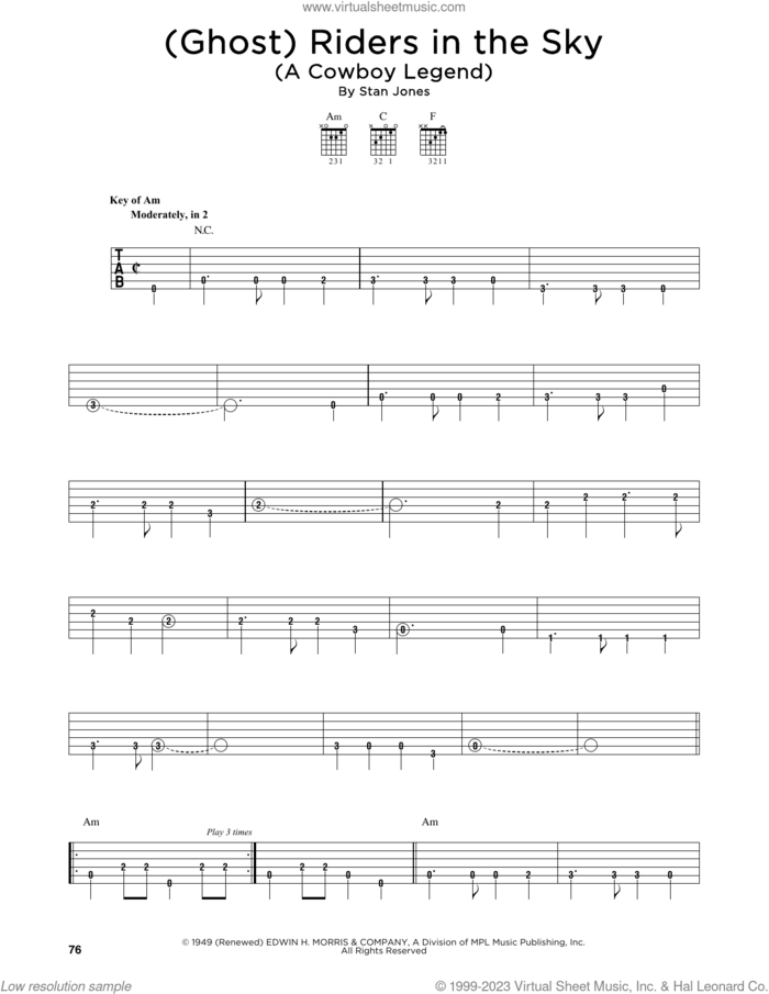 (Ghost) Riders In The Sky (A Cowboy Legend) sheet music for guitar solo by Johnny Cash and Stan Jones, intermediate skill level