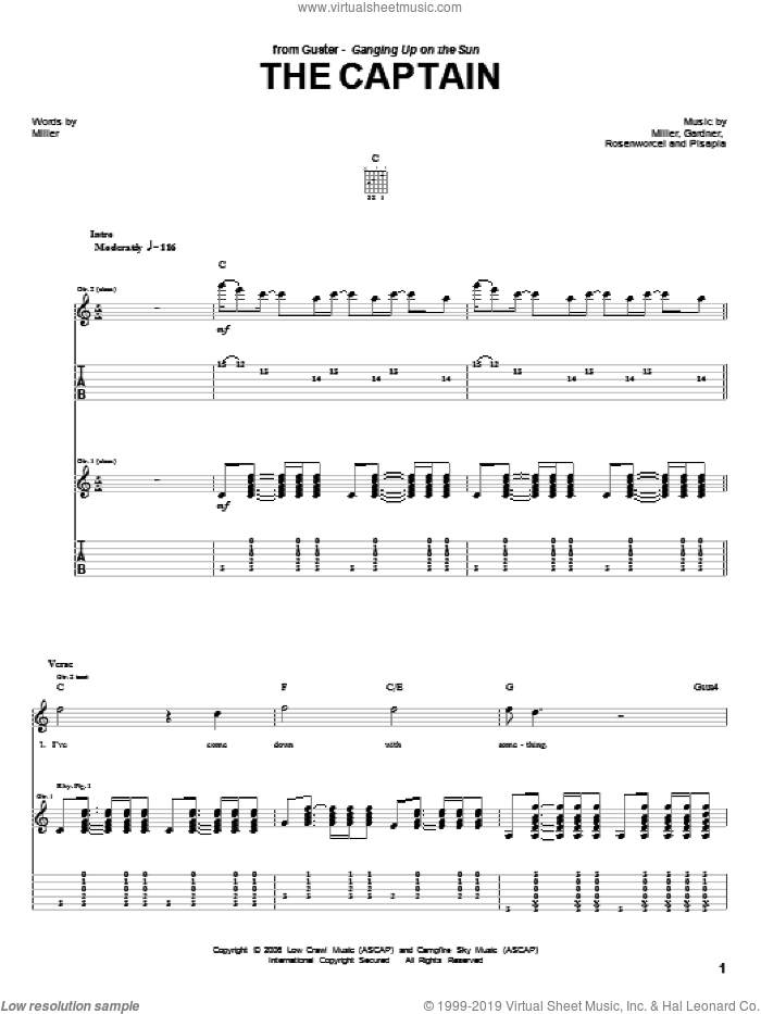 The Captain sheet music for guitar (tablature) by Guster, Garnder, Pisapia and Rosenworcel, intermediate skill level