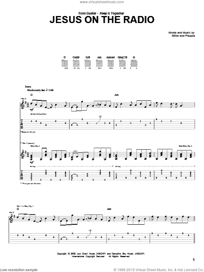 Jesus On The Radio sheet music for guitar (tablature) by Guster and Pisapia, intermediate skill level