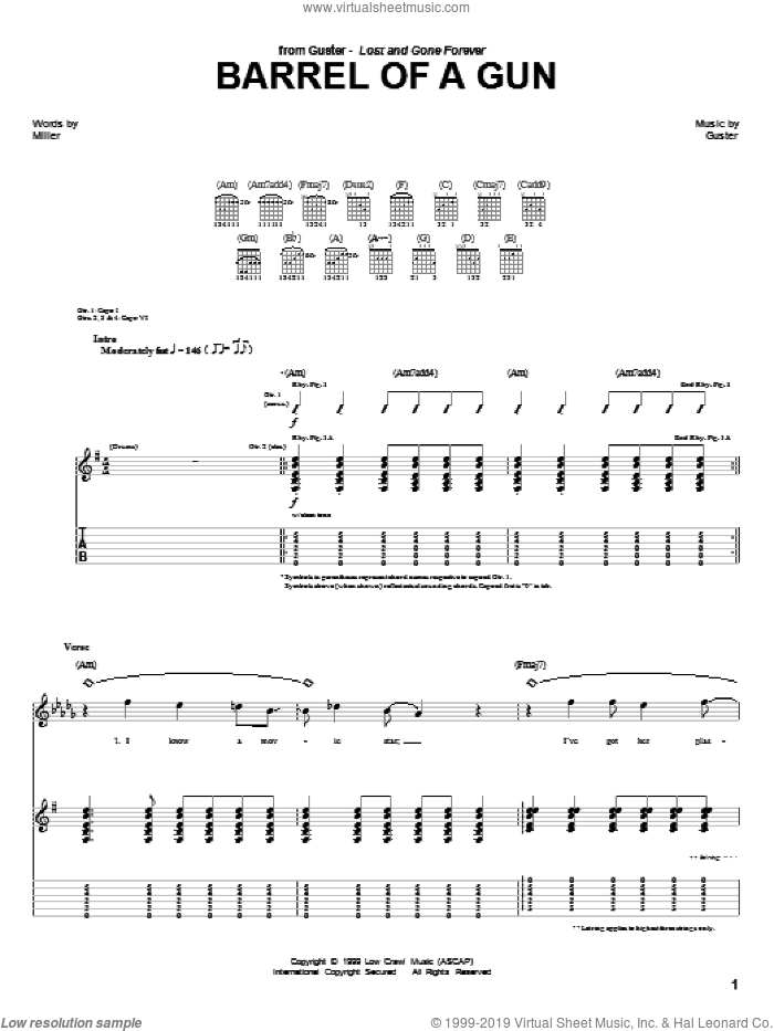 Barrel Of A Gun sheet music for guitar (tablature) by Guster, intermediate skill level