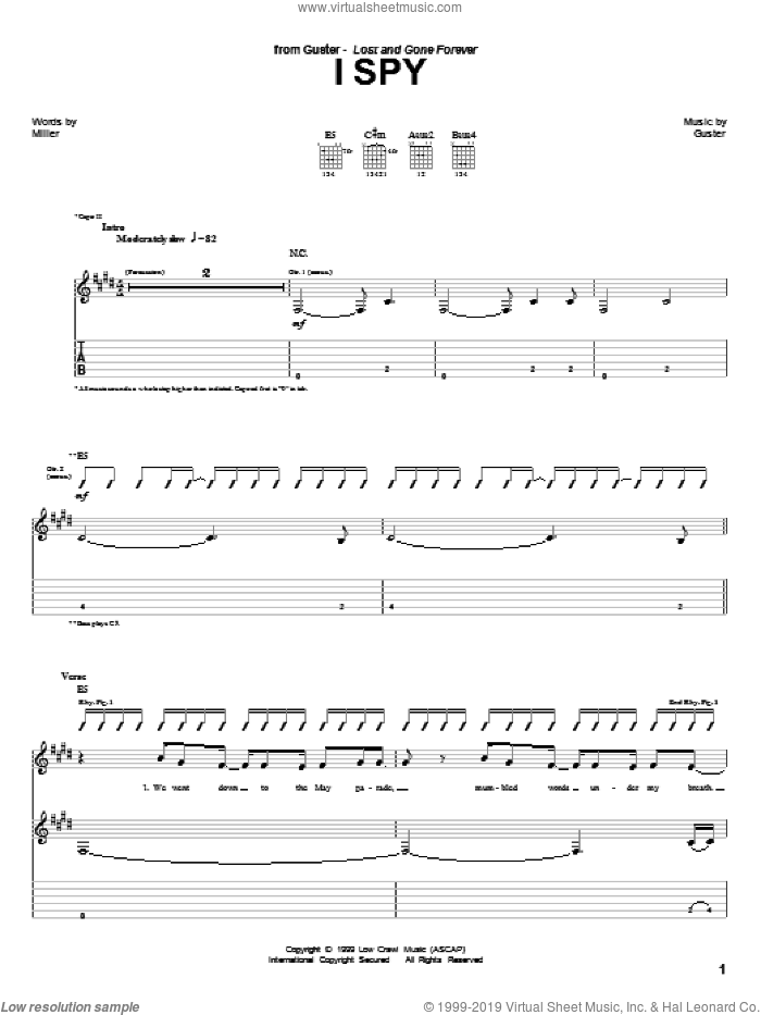 I Spy sheet music for guitar (tablature) by Guster, intermediate skill level