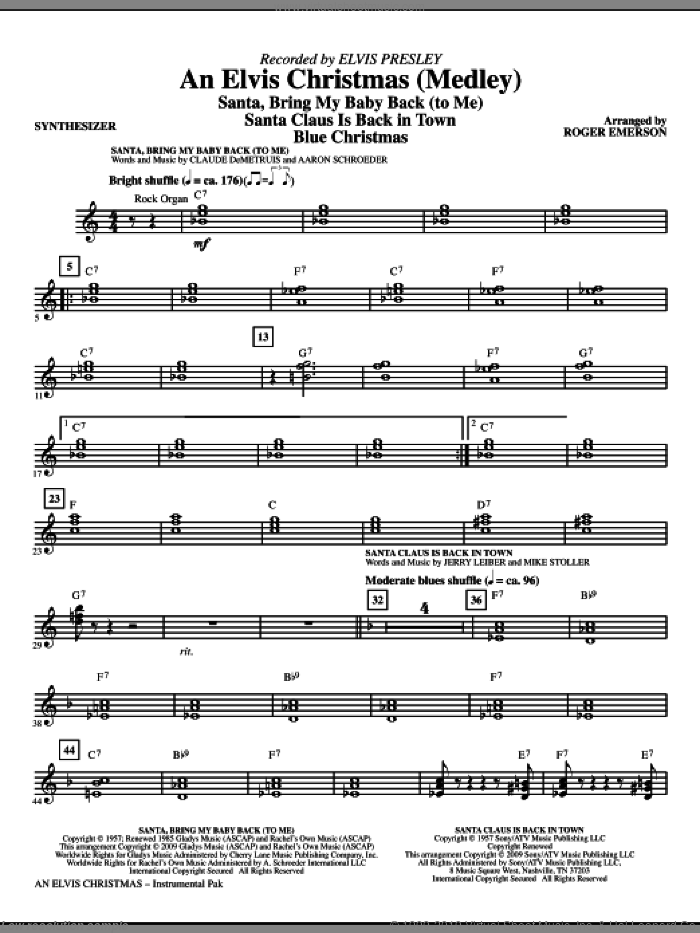 An Elvis Christmas (Medley) (complete set of parts) sheet music for orchestra/band (Rhythm) by Elvis Presley and Roger Emerson, intermediate skill level