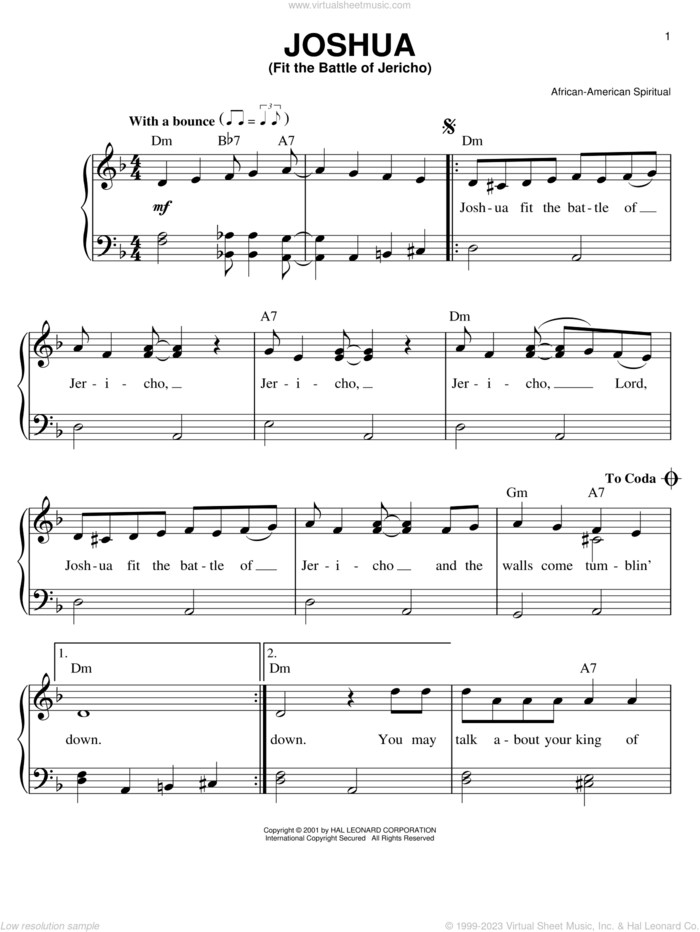 Joshua (Fit The Battle Of Jericho) sheet music for piano solo, easy skill level