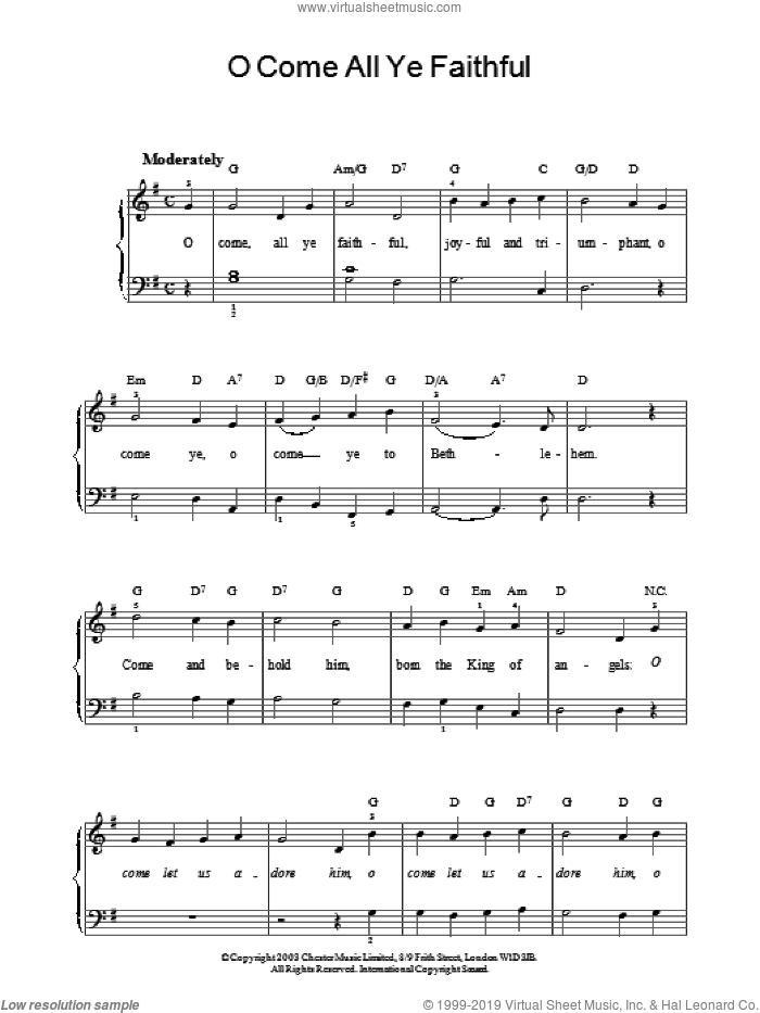 O Come, All Ye Faithful (Adeste Fideles) sheet music for piano solo by John Francis Wade and Miscellaneous, intermediate skill level