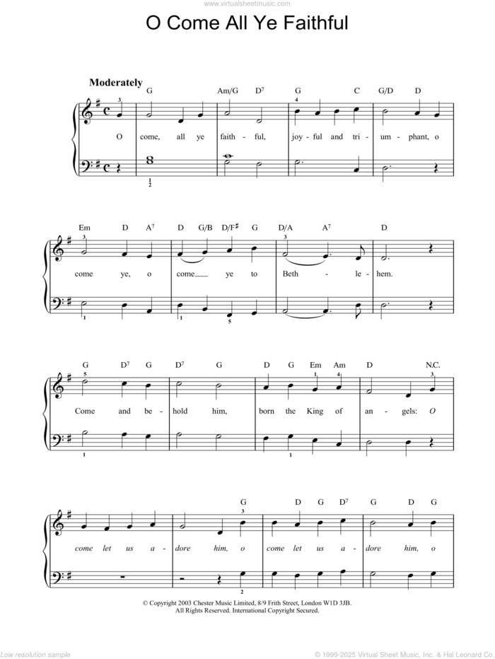 O Come, All Ye Faithful (Adeste Fideles), (intermediate) (Adeste Fideles) sheet music for piano solo by John Francis Wade and Miscellaneous, intermediate skill level