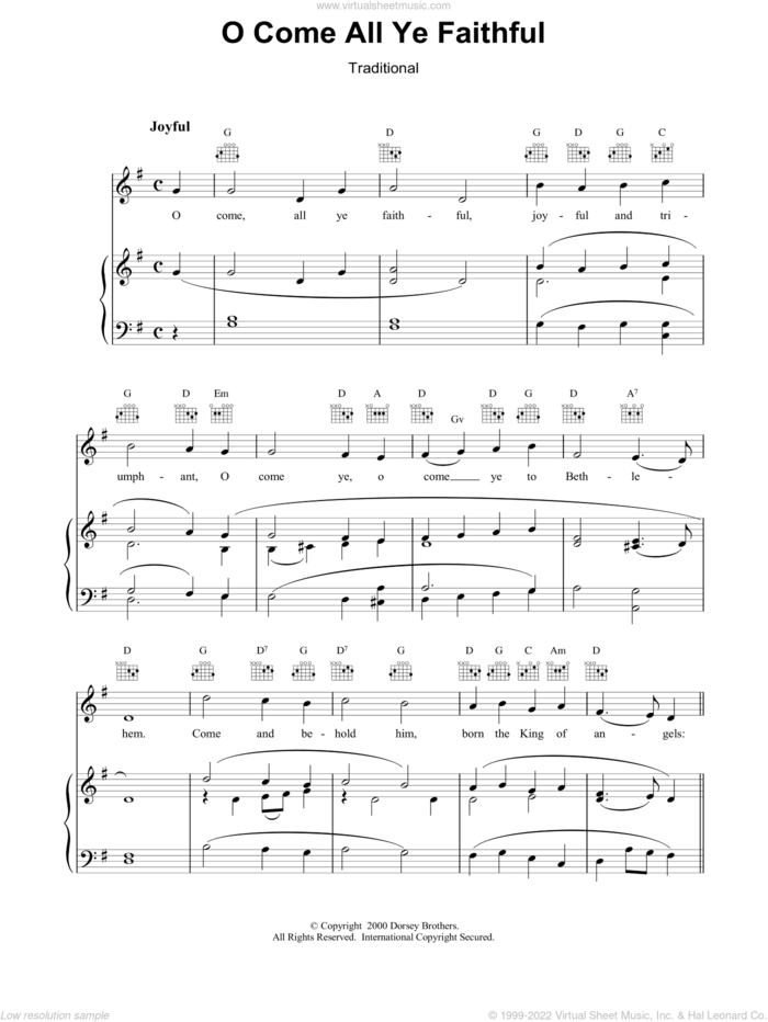 O Come, All Ye Faithful (Adeste Fideles) sheet music for voice, piano or guitar by John Francis Wade and Miscellaneous, intermediate skill level