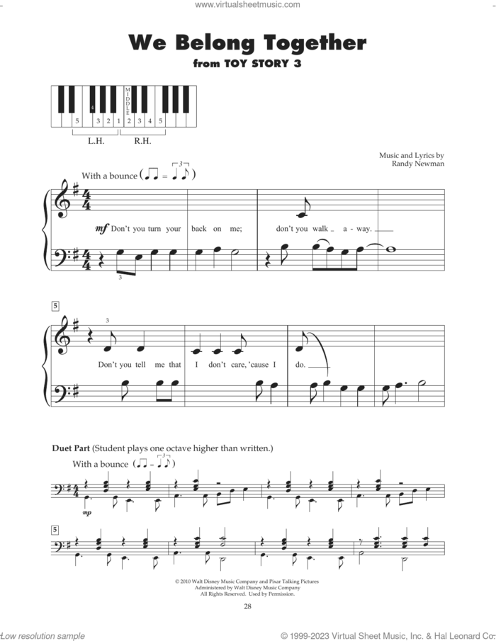 We Belong Together (from Toy Story 3) sheet music for piano solo (5-fingers) by Randy Newman, beginner piano (5-fingers)