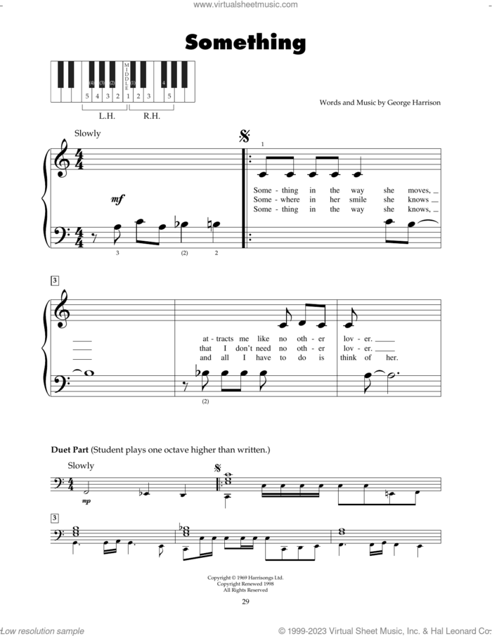 Something sheet music for piano solo (5-fingers) by The Beatles and George Harrison, beginner piano (5-fingers)