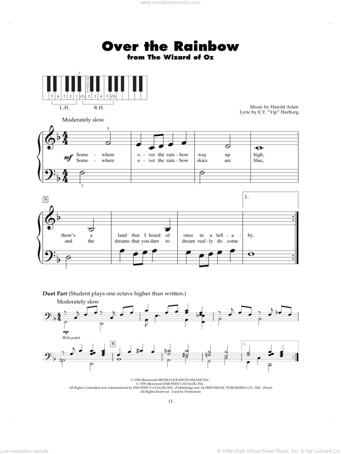 Over The Rainbow (from The Wizard Of Oz) sheet music for piano solo (5-fingers) by Judy Garland, E.Y. Harburg and Harold Arlen, beginner piano (5-fingers)