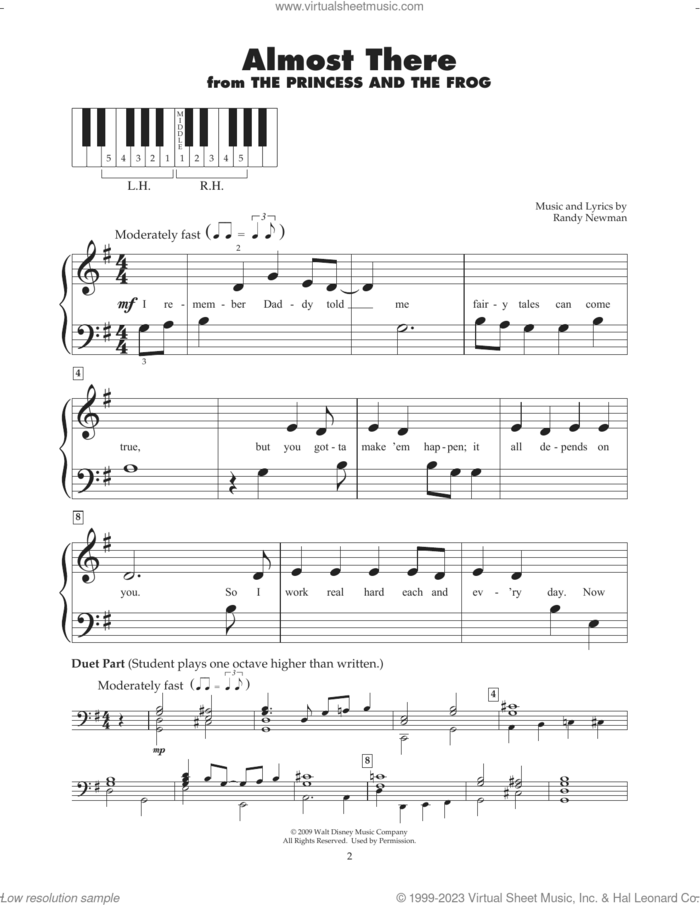 Almost There (from The Princess and the Frog) sheet music for piano solo (5-fingers) by Randy Newman, beginner piano (5-fingers)