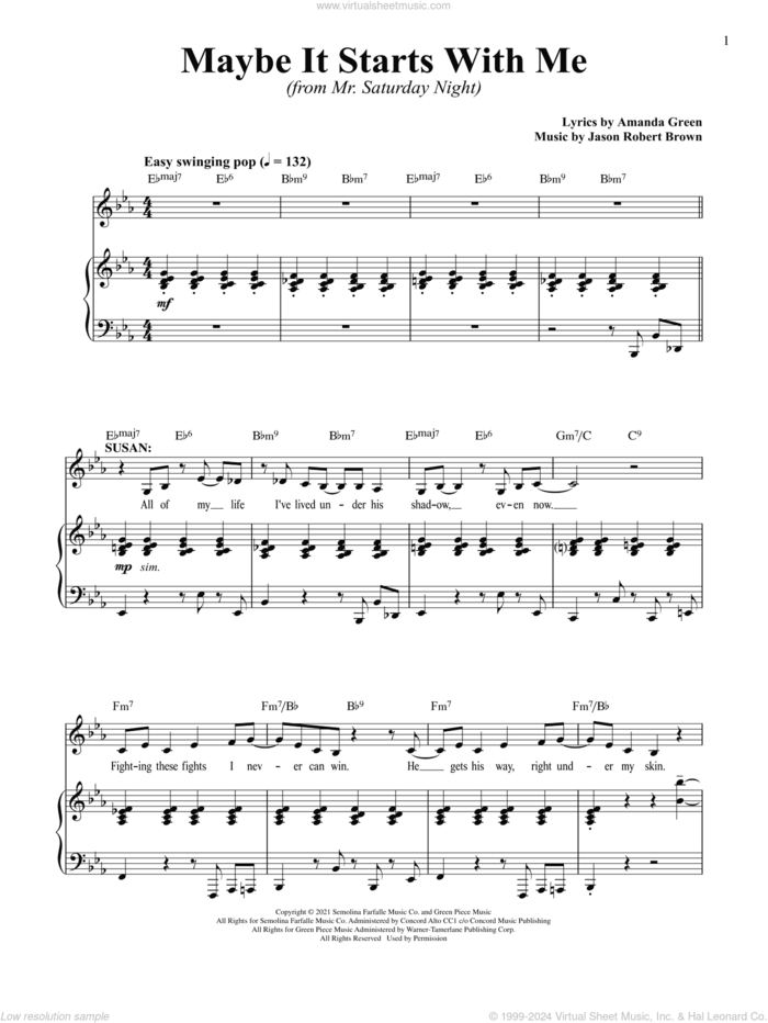 Maybe It Starts With Me (from Mr. Saturday Night) sheet music for voice and piano by Jason Robert Brown, Jason Robert Brown and Amanda Green and Amanda Green, intermediate skill level