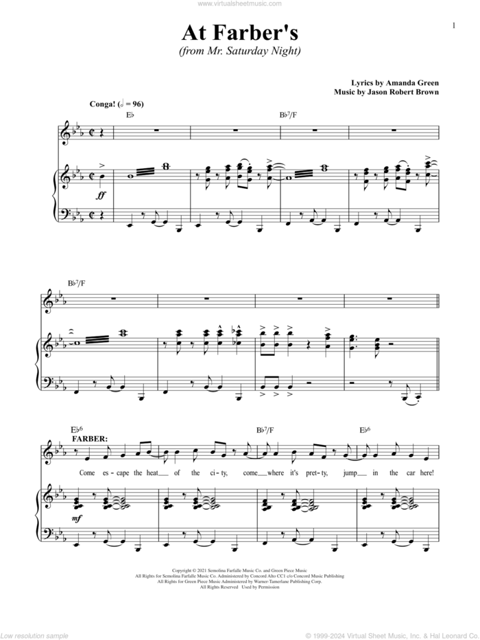 At Farber's (from Mr. Saturday Night) sheet music for voice and piano by Jason Robert Brown, Jason Robert Brown and Amanda Green and Amanda Green, intermediate skill level