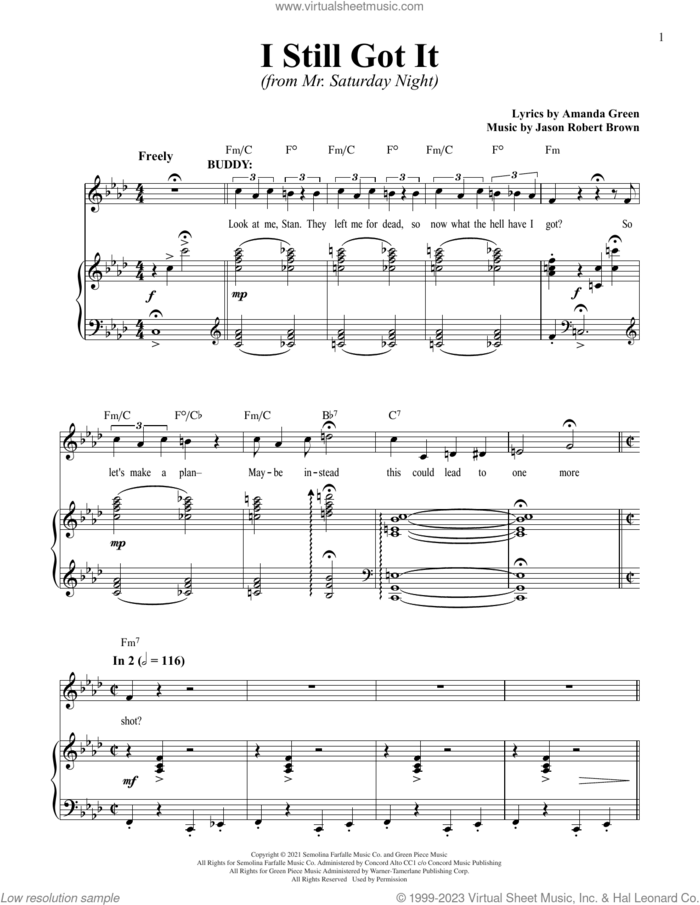 I Still Got It (from Mr. Saturday Night) sheet music for voice and piano by Jason Robert Brown, Jason Robert Brown and Amanda Green and Amanda Green, intermediate skill level