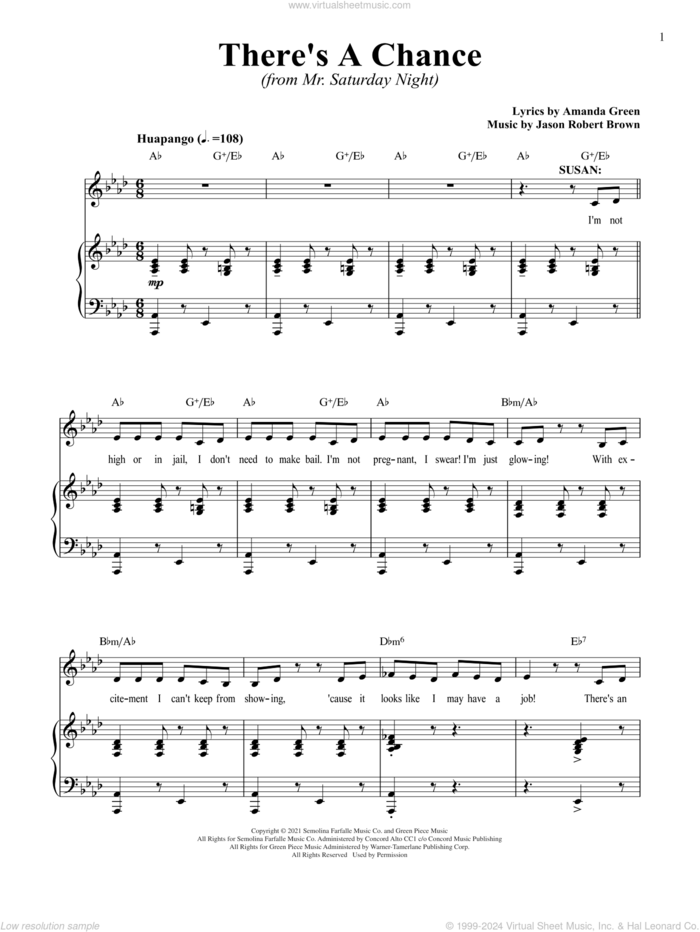 There's A Chance (from Mr. Saturday Night) sheet music for voice and piano by Jason Robert Brown, Jason Robert Brown and Amanda Green and Amanda Green, intermediate skill level