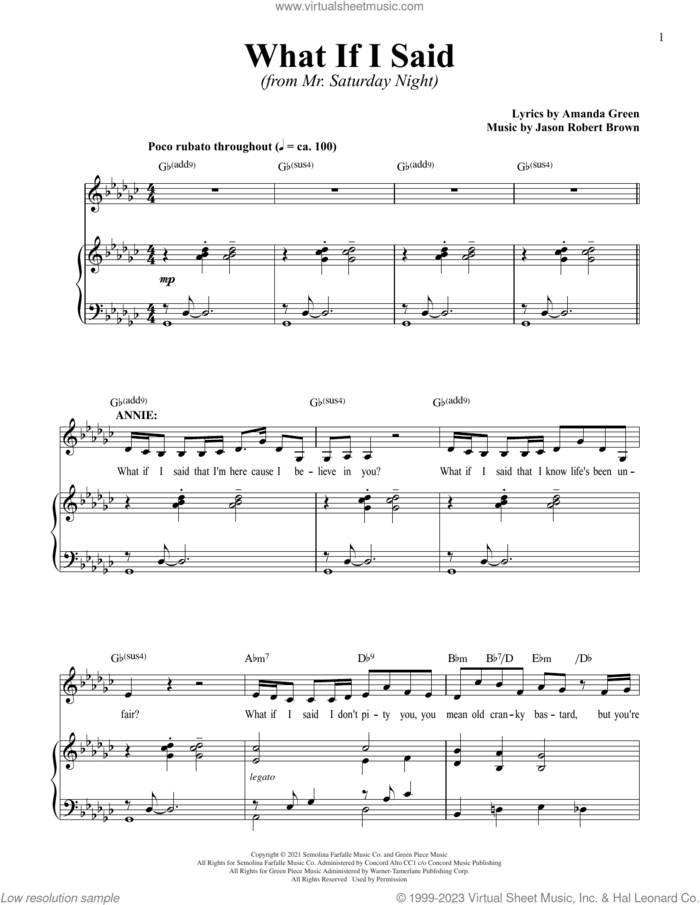What If I Said? (from Mr. Saturday Night) sheet music for voice and piano by Jason Robert Brown, Jason Robert Brown and Amanda Green and Amanda Green, intermediate skill level