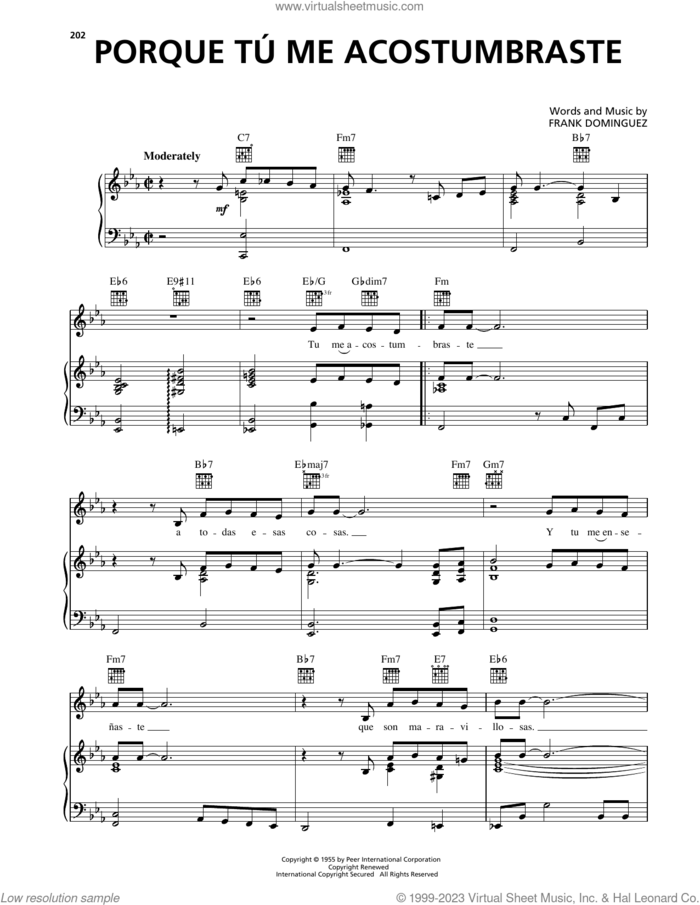 Porque Tu Me Acostumbraste sheet music for voice, piano or guitar by Andrea Bocelli and Frank Dominguez, intermediate skill level