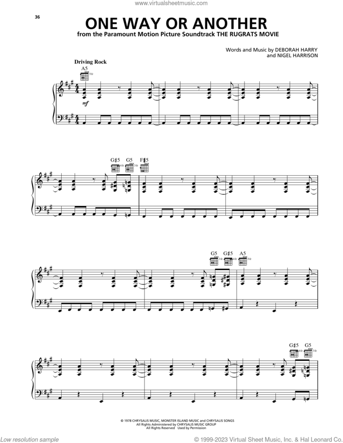 One Way Or Another sheet music for voice, piano or guitar by Blondie, Deborah Harry and Nigel Harrison, intermediate skill level