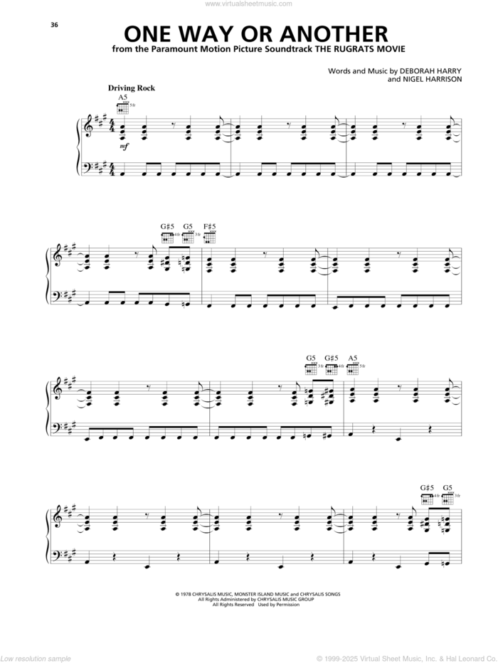 One Way Or Another sheet music for voice, piano or guitar by Blondie, Deborah Harry and Nigel Harrison, intermediate skill level