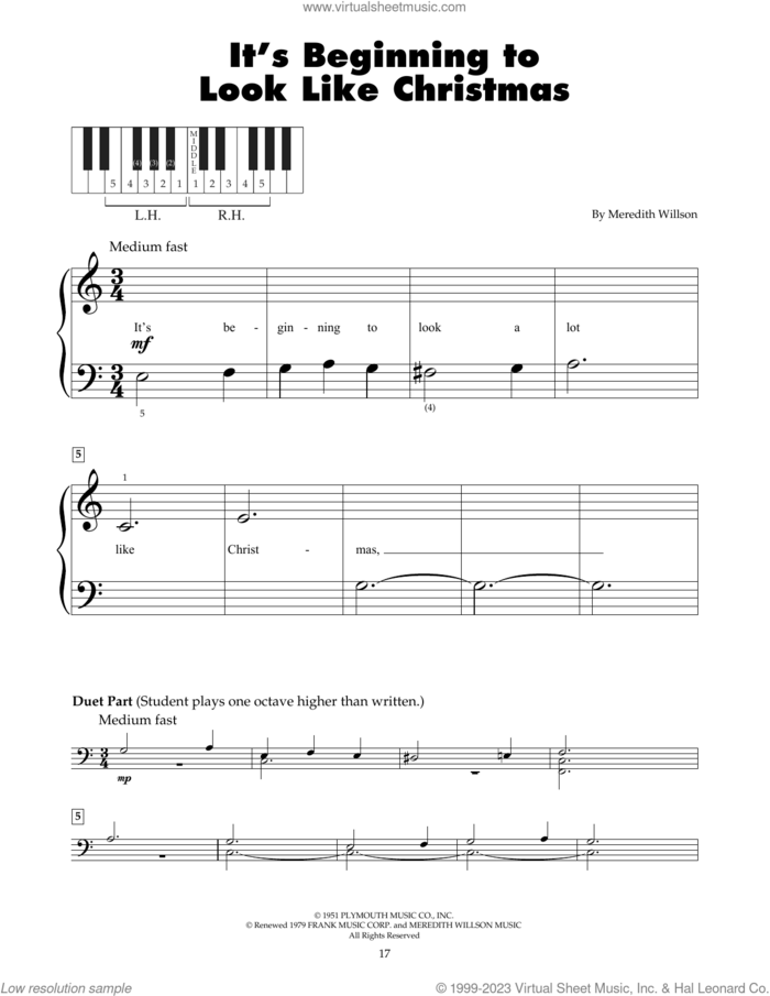 It's Beginning To Look Like Christmas sheet music for piano solo (5-fingers) by Meredith Willson, beginner piano (5-fingers)