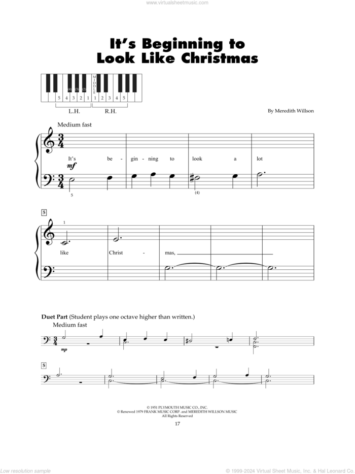 It's Beginning To Look Like Christmas sheet music for piano solo (5-fingers) by Meredith Willson, beginner piano (5-fingers)