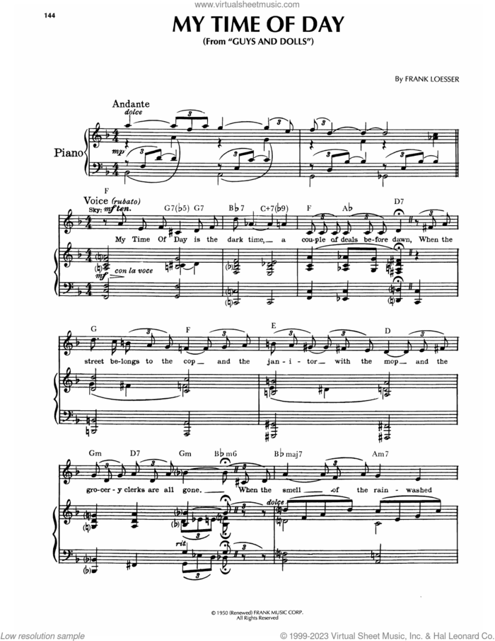 My Time Of Day (from Guys And Dolls) sheet music for voice and piano by Frank Loesser, intermediate skill level