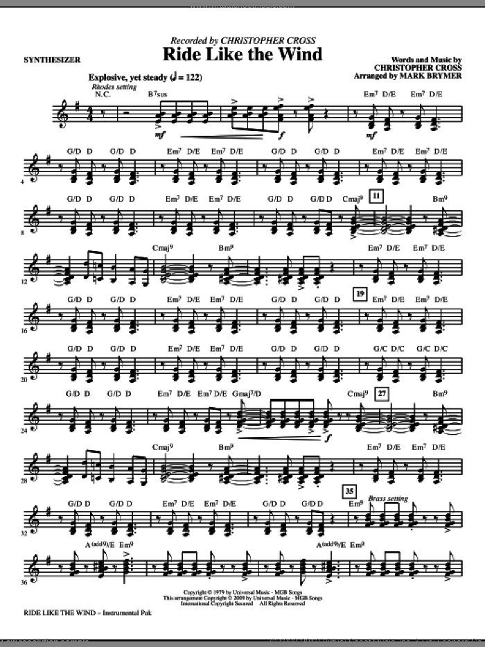 Ride Like The Wind (complete set of parts) sheet music for orchestra/band (Rhythm) by Christopher Cross and Mark Brymer, intermediate skill level