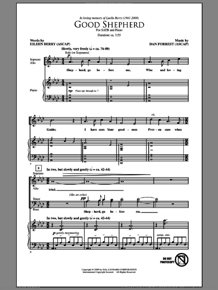 Good Shepherd sheet music for choir (SATB: soprano, alto, tenor, bass) by Dan Forrest and Eileen Berry, intermediate skill level