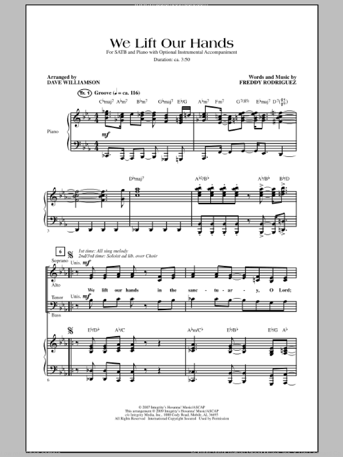 We Lift Our Hands sheet music for choir (SATB: soprano, alto, tenor, bass) by Dave Williamson and Freddy Rodriguez, intermediate skill level