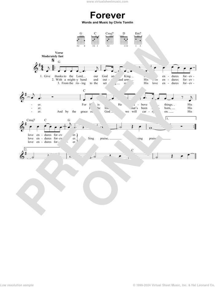 Forever sheet music for guitar solo (chords) by Chris Tomlin and Rebecca St. James, easy guitar (chords)