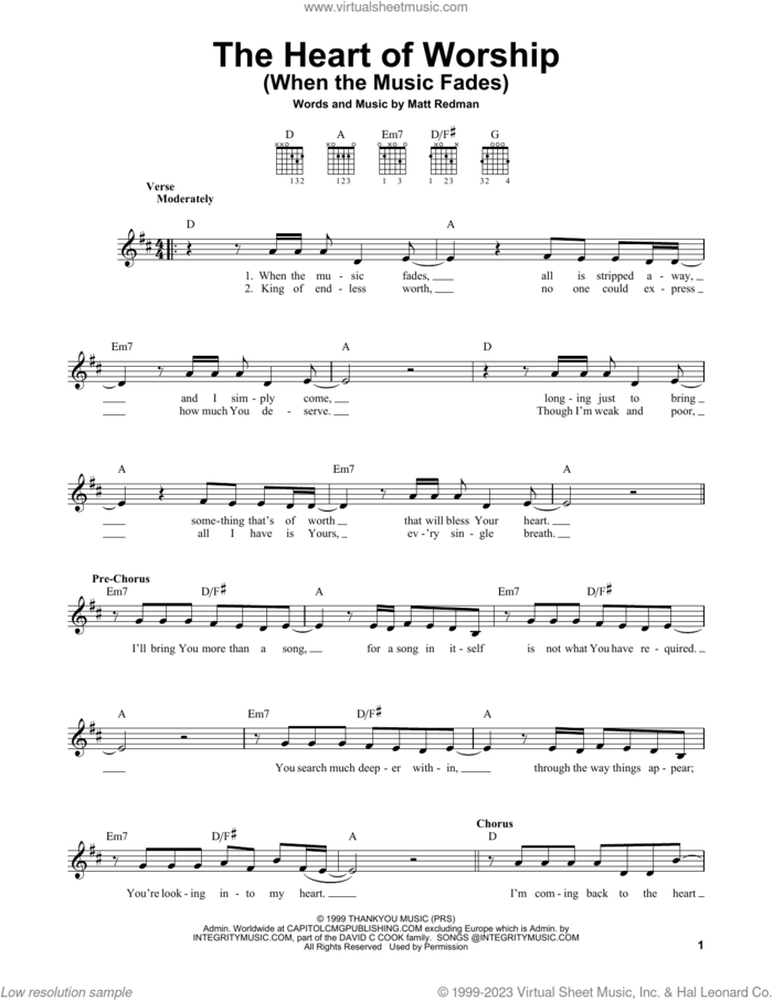The Heart Of Worship (When The Music Fades) sheet music for guitar solo (chords) by Matt Redman, easy guitar (chords)
