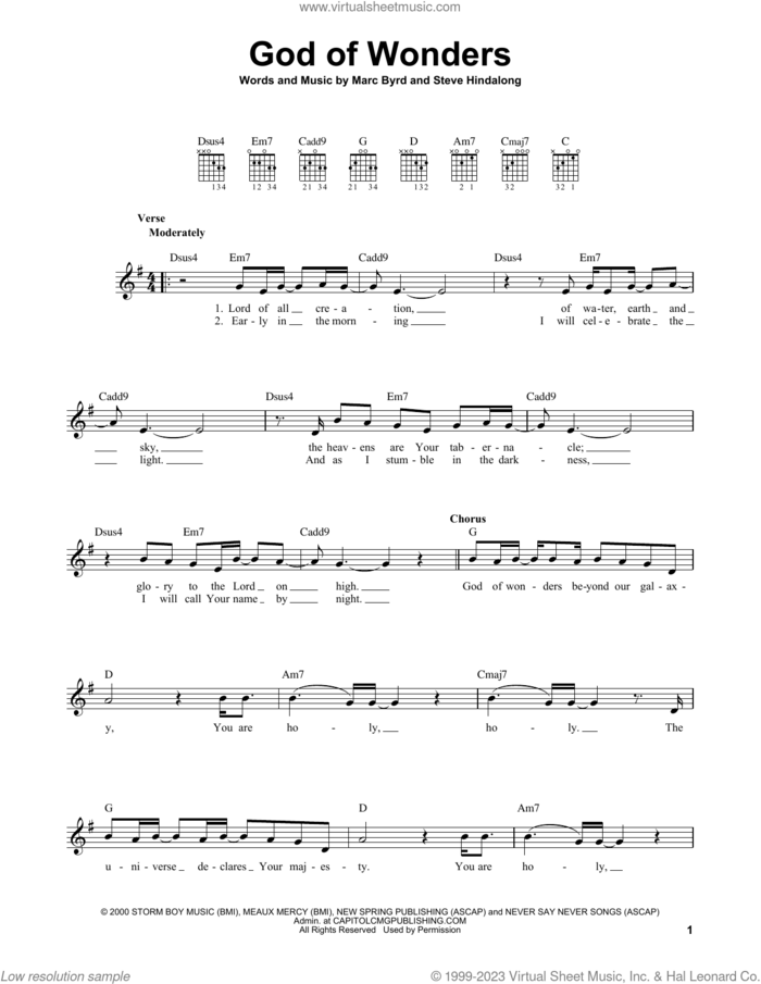 God Of Wonders sheet music for guitar solo (chords) by Third Day, Rebecca St. James, Marc Byrd and Steve Hindalong, easy guitar (chords)