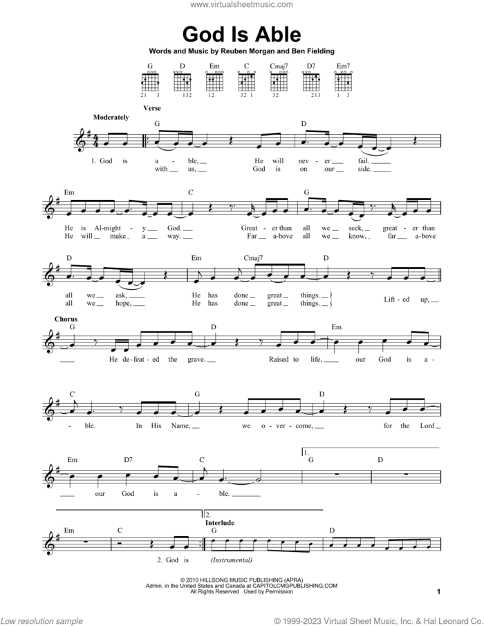 God Is Able sheet music for guitar solo (chords) by Hillsong Worship, Ben Fielding and Reuben Morgan, easy guitar (chords)